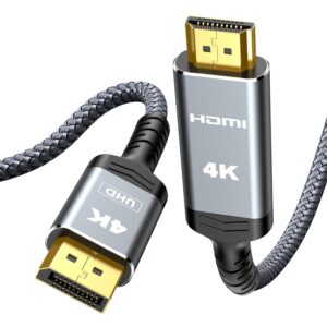 Highwings 4K DisplayPort to HDMI Cable, 6.6ft DP to HDMI 1.4, 4K@30Hz, 2K@60Hz, Grey