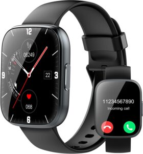Smart Watch for Men Women, 1.95" HD Touch Screen, Answer/Calls, Heart Rate Sleep Monitor, 110+ Sports Modes, IP68 Waterproof, Android iOS Compatible, Black