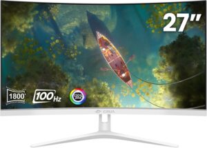 CRUA 27" Curved White Monitor, Full HD, VA Panel, 100Hz, Frameless