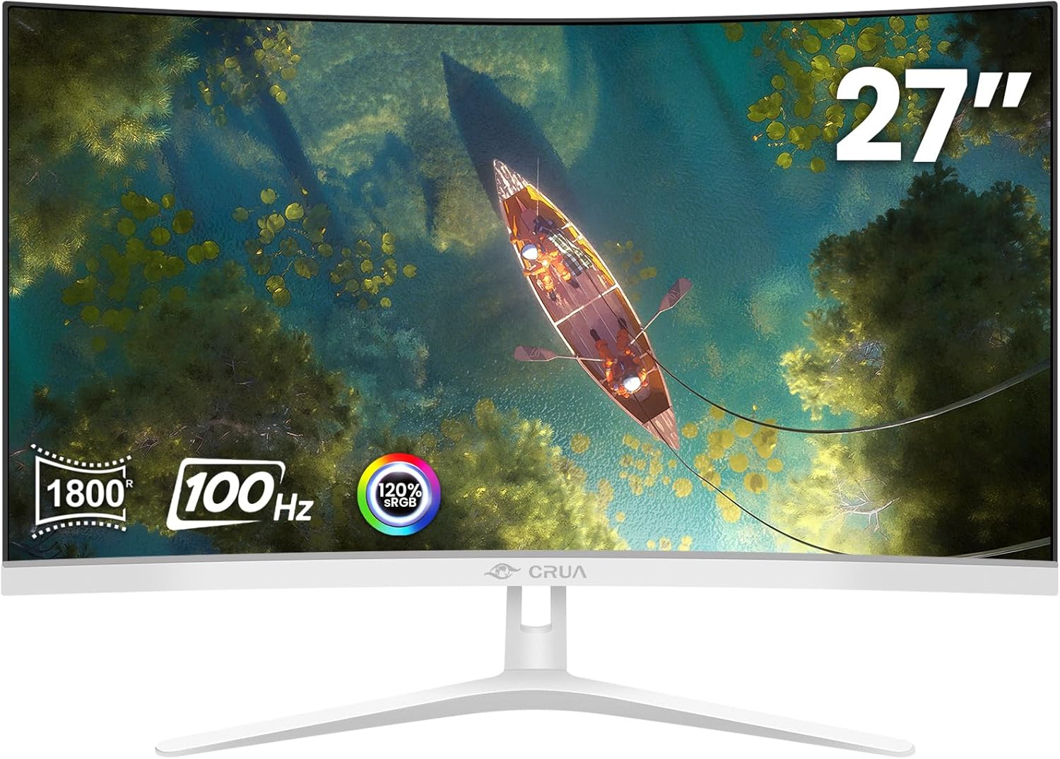 CRUA 27" Curved White Monitor, Full HD, VA Panel, 100Hz, Frameless