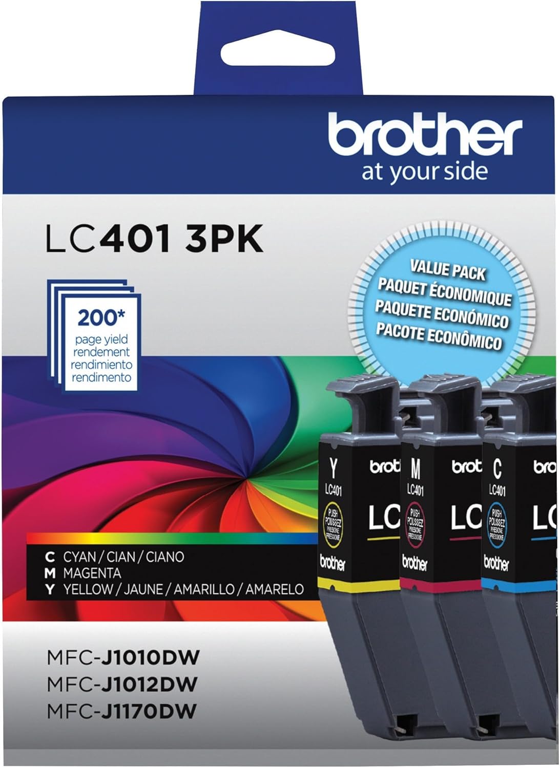 Brother LC401 3-Pack Ink Cartridges - Cyan, Magenta, Yellow