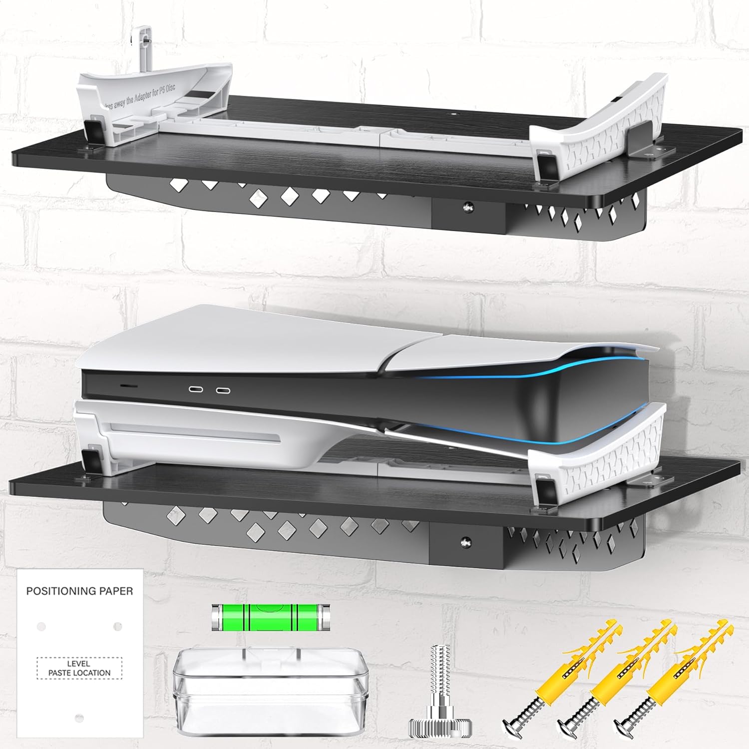 Here’s the rewritten text for your SEO title:  
PS5 Slim Wall Mount Kit Horizontal, Floating PS5 Shelf Mount for PlayStation 5 Slim Disc & Digital, Upgraded Wall Stand with Screw Fixing  
(Note: I kept it concise while maintaining key terms like "PS5 Slim," "Wall Mount," "Horizontal," and "PlayStation 5." Adjust as needed.)