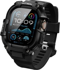 ULTIMAL Bands Case for Apple Watch Ultra 2/1 49mm, Rugged Sports Band with Shockproof Case (Black/Black)