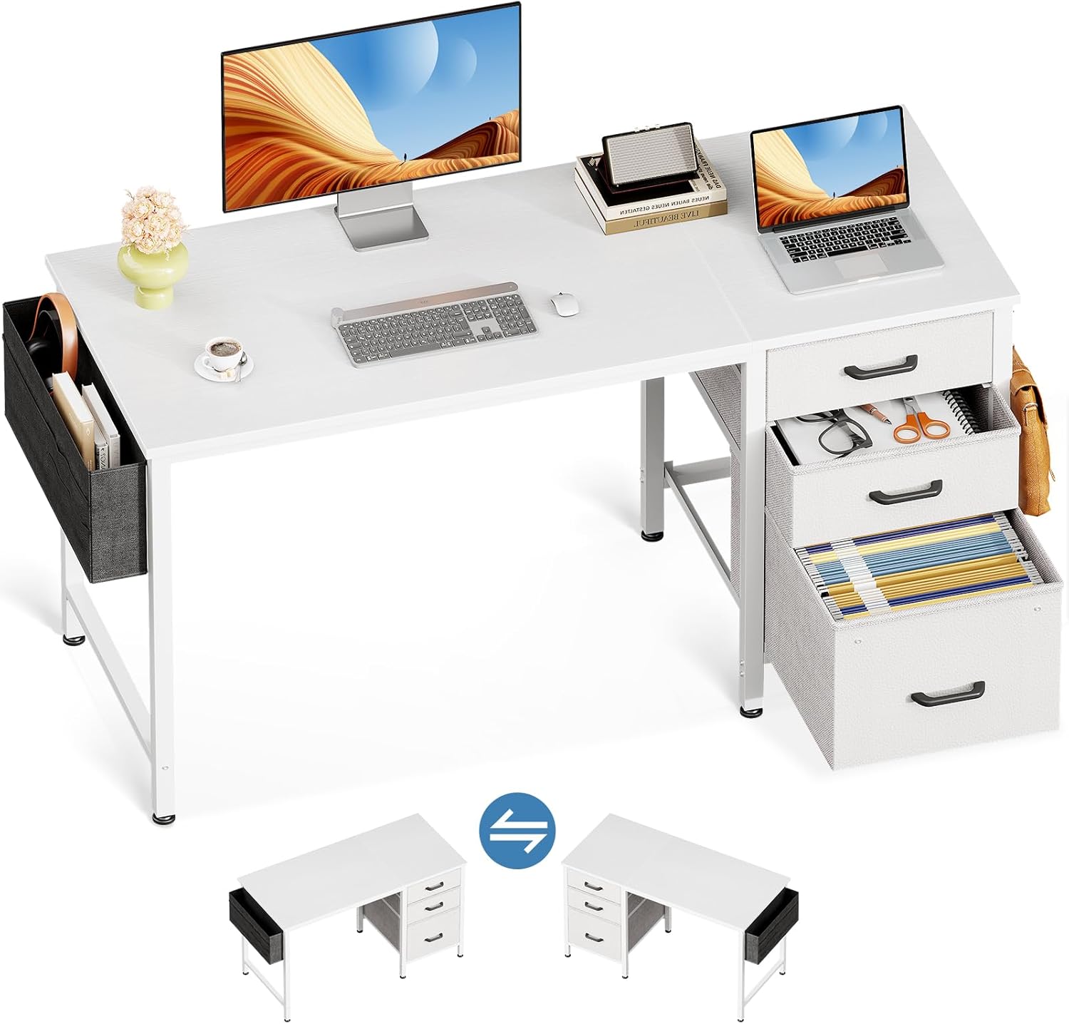 Casaottima 40" Small Computer Home Office Desk for Bedroom, White