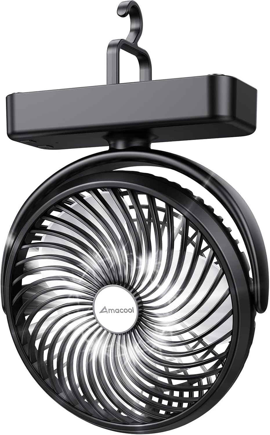 7 inch USB Camping Fan with 10000mAh Battery, LED Light & Hanging Hook for Tent, Car, RV, Hurricane, Emergency Outage