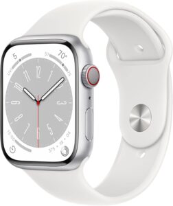 Apple Watch Series 8 [GPS + Cellular] 45mm Silver Aluminum White Sport Band (Renewed)