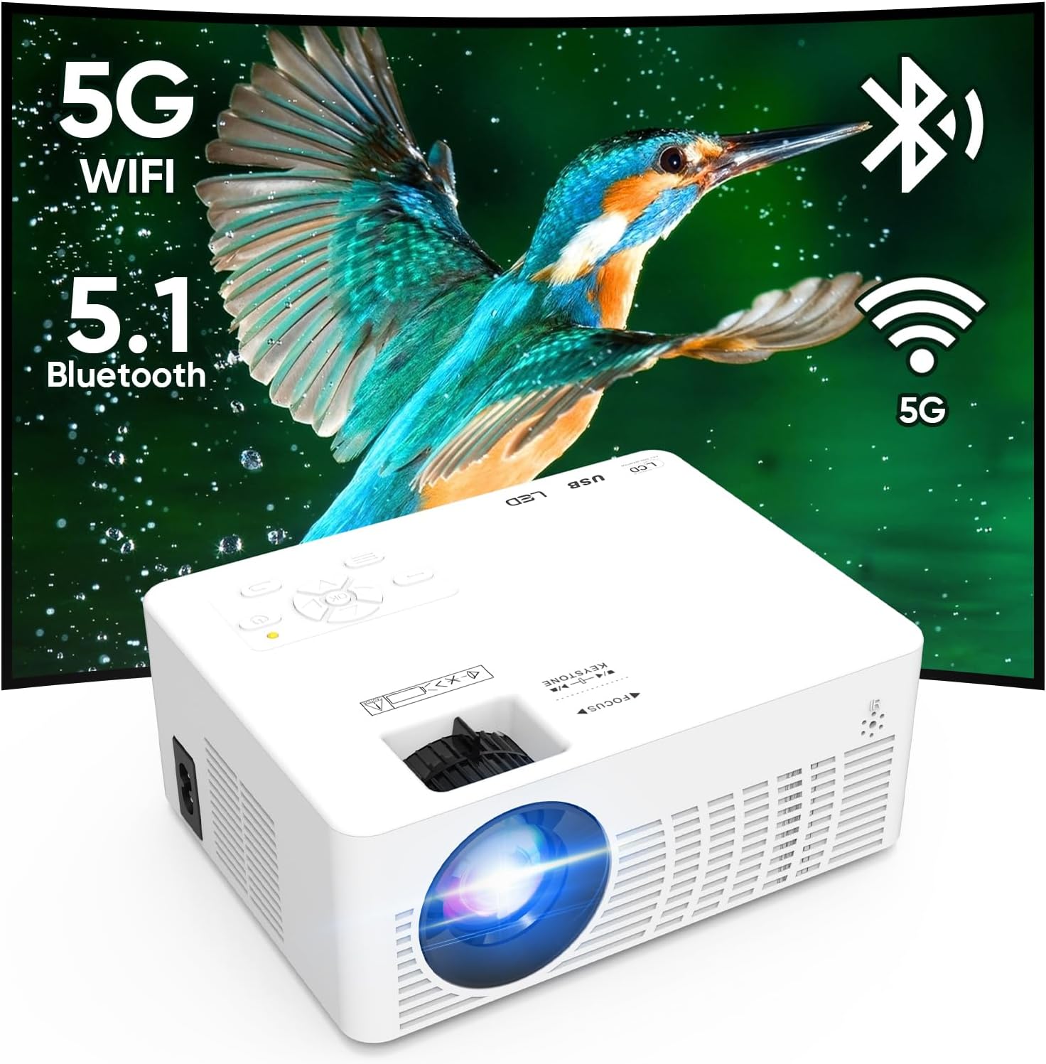 Mini Projector with WiFi Bluetooth 1080P Android iOS Windows TV Stick HDMI USB