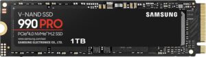 SAMSUNG 990 Pro 1TB Gen4 NVMe SSD 7450MB/s 6900MB/s R/W 1550K/1200K IOPS 600TBW 1.5M Hrs MTBF PS5 5yrs