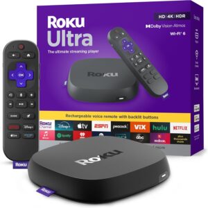 Roku Ultra 2024 - 4K Streaming Device with HDR10+, Dolby Vision & Atmos, Wi-Fi 6, Bluetooth, Voice Remote Pro
