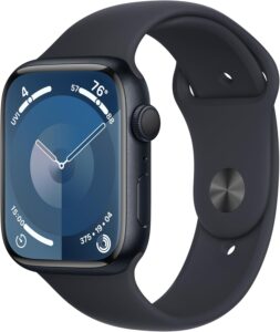 Apple Watch Series 9 [GPS 45mm] Midnight Aluminum Case, Midnight Sport Band S/M