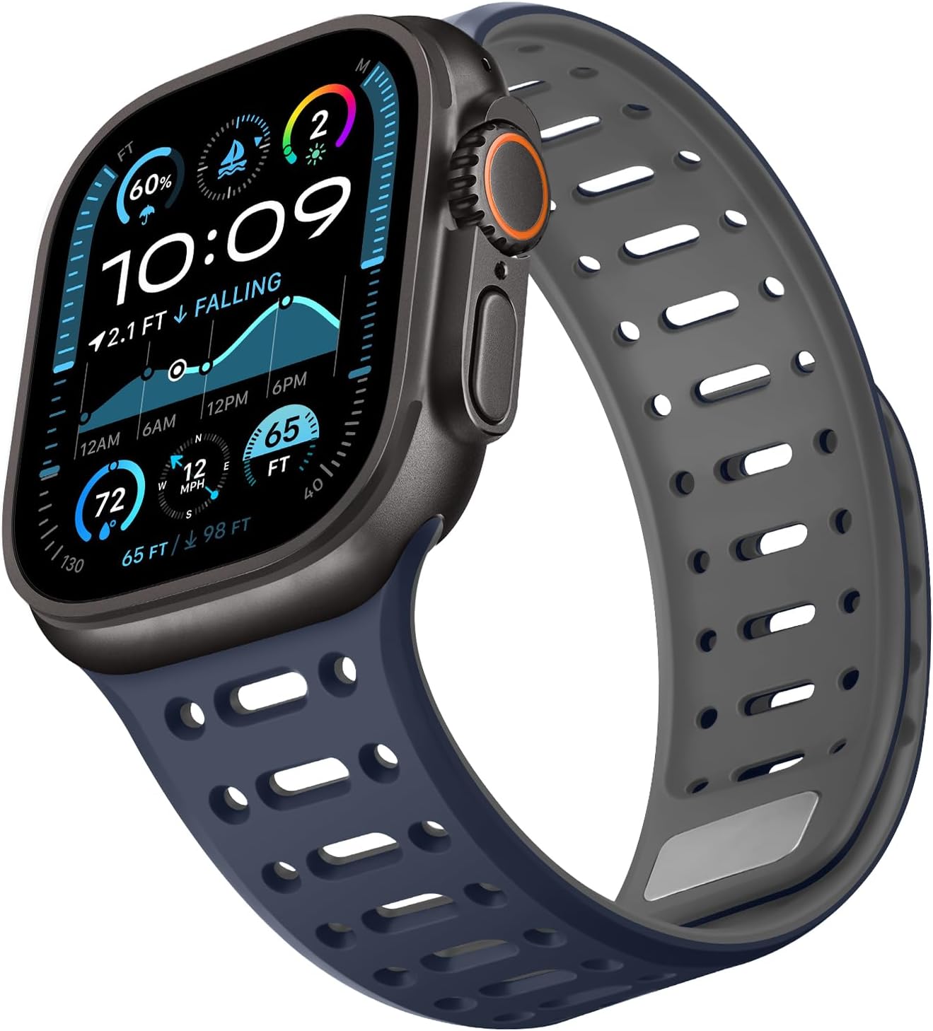 Apple Watch Band 49mm 46mm 45mm 44mm 42mm 41mm 40mm 38mm, Magnetic Silicone Strap for iWatch Ultra 2 SE 10 9 8 7 6 5 4 (Dark Blue/Gray)
