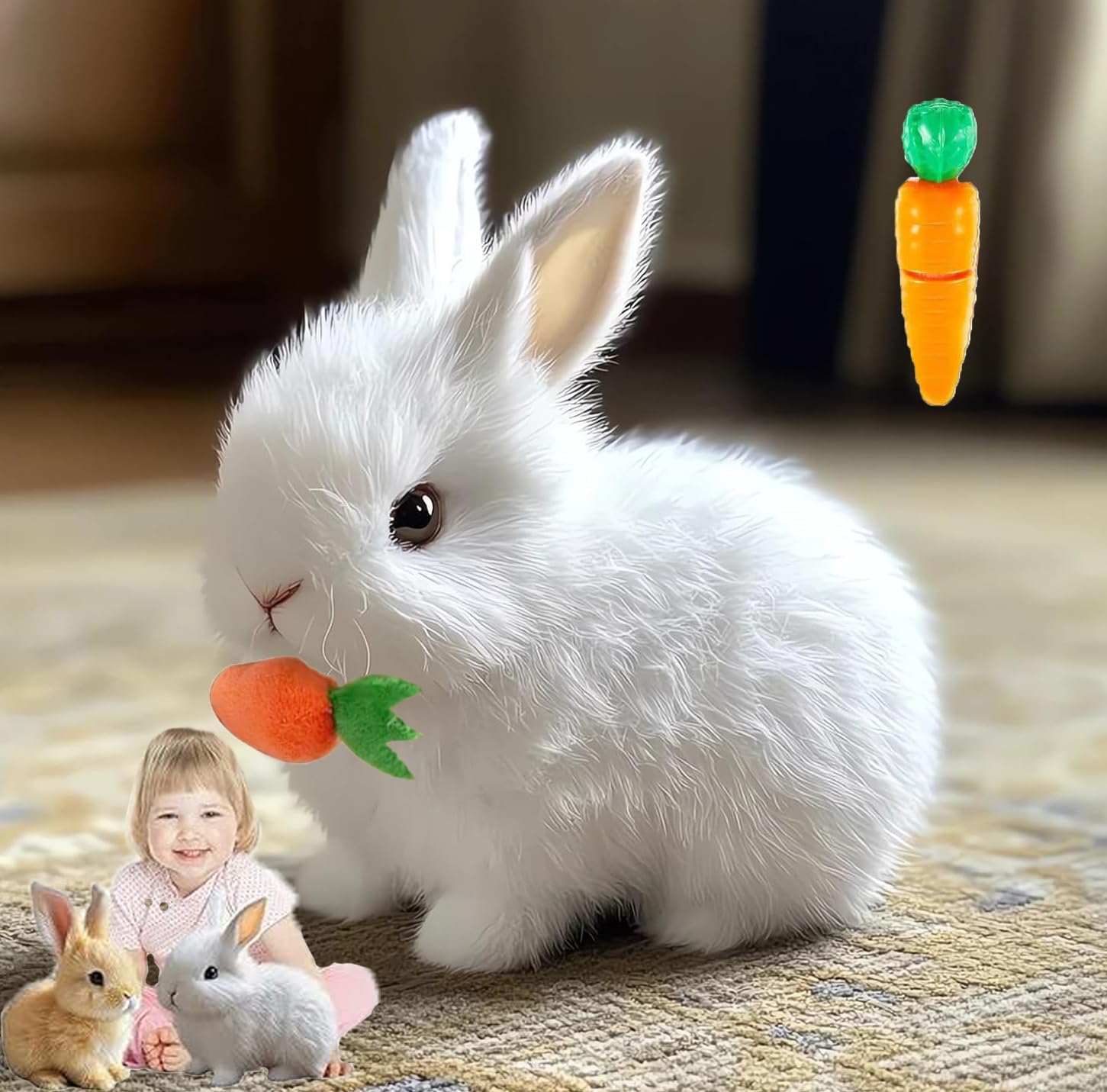 Bunny Pal Easter Realistic Rabbit Toy, Interactive Plush Bunny Dancing, Jumping, Twitching, Shining Ears, Cute Gift for Kids Adults