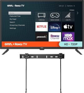ONN 32-inch Roku Smart TV LED + Free Wall Mount, Wi-Fi, Mobile App, Apple HomeKit, Alexa, Google Assistant (Renewed)