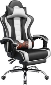 Yaheetech Gaming Chair, Video Game Chair Massage Lumbar Support Footrest Adjustable Ergonomic Computer Chair Swivel Headrest Black/White