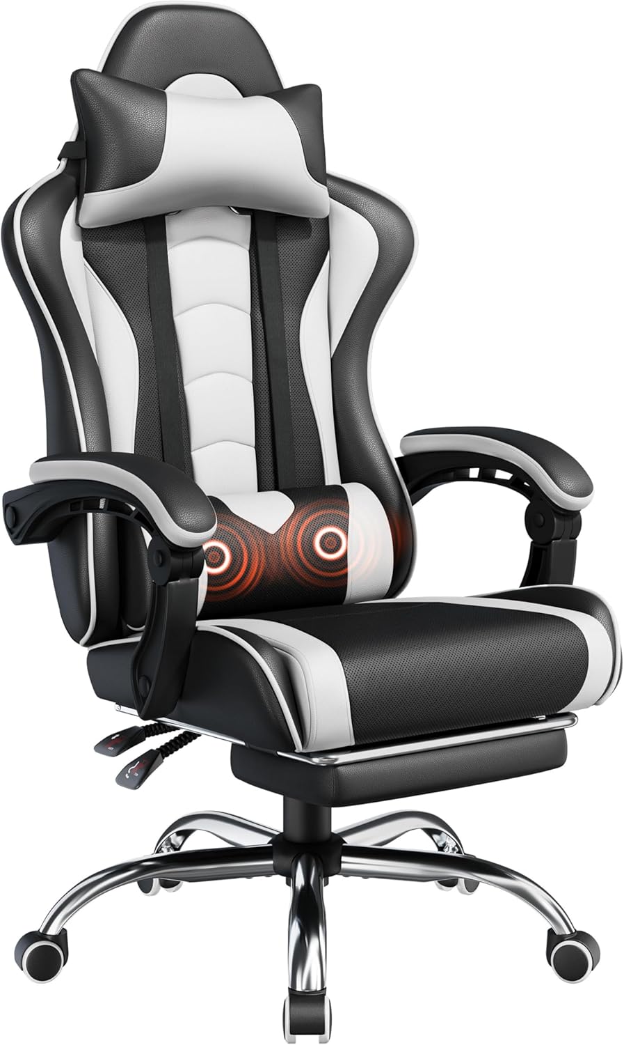 Yaheetech Gaming Chair, Video Game Chair Massage Lumbar Support Footrest Adjustable Ergonomic Computer Chair Swivel Headrest Black/White