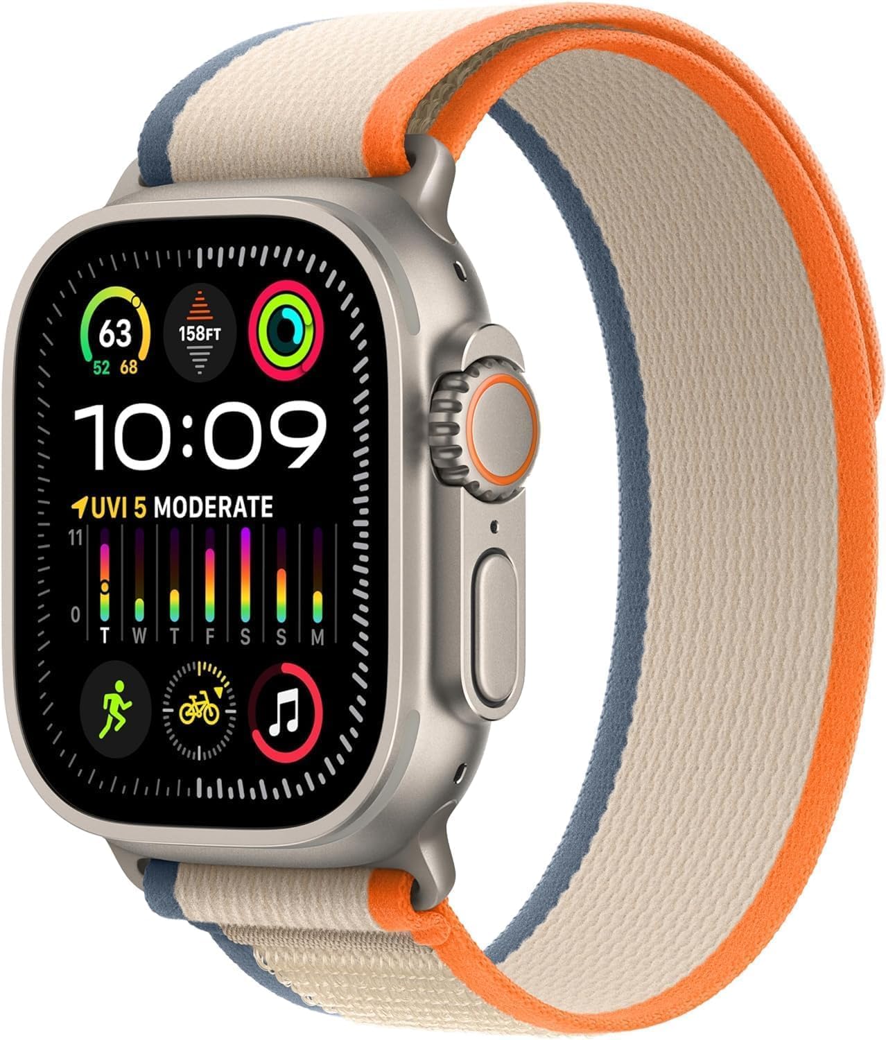 Apple Watch Ultra 2 [GPS + Cellular, 49mm] - Titanium, Orange/Beige Trail Loop (Renewed Premium)