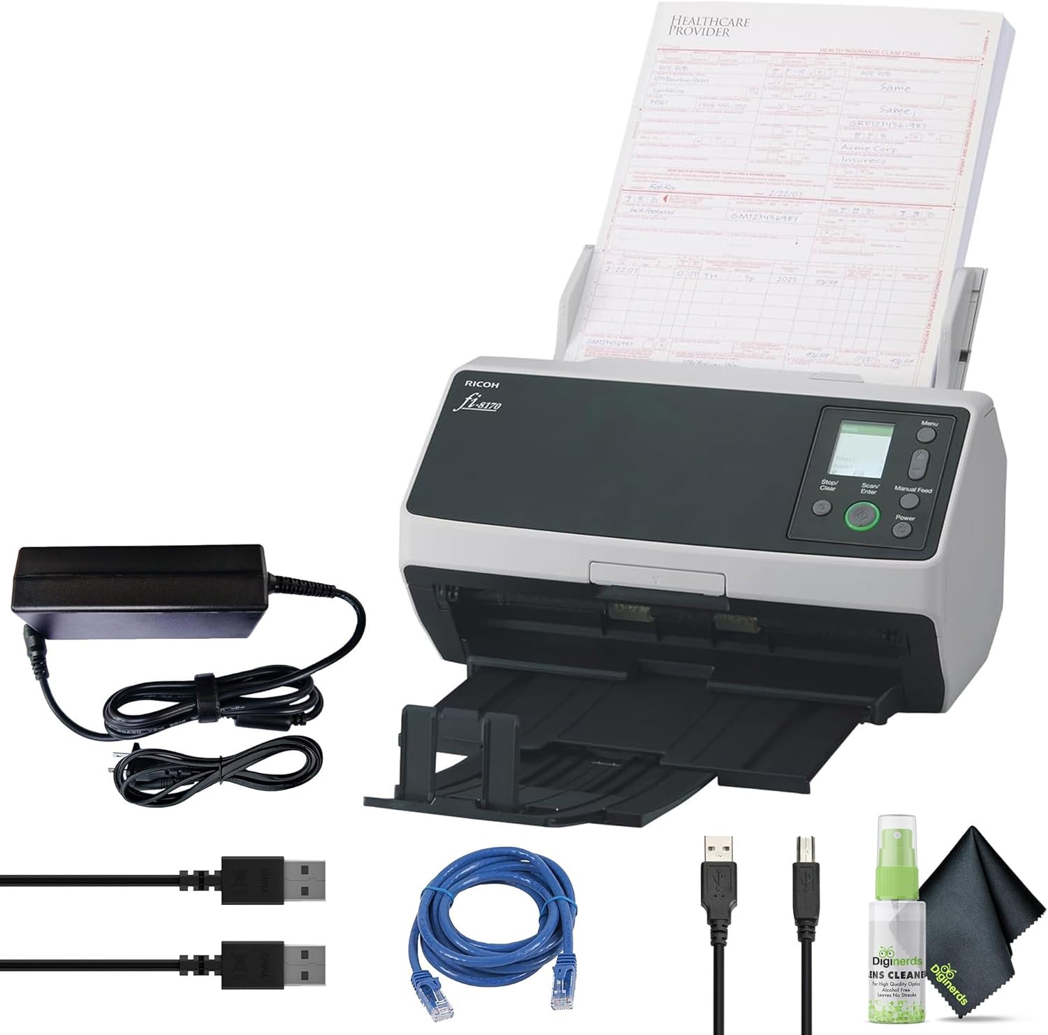 RICOH fi-8170 High Speed Duplex Scanner (PA03810-B055) + USB + Network Cable