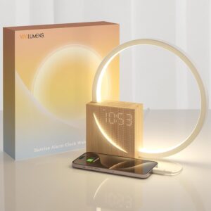 Vivilumens Sunrise Alarm Clock for Heavy Sleepers, Wake-up Light, Sleep Aid, White Noise, Timer, Dimmable Lamp, USB Charger