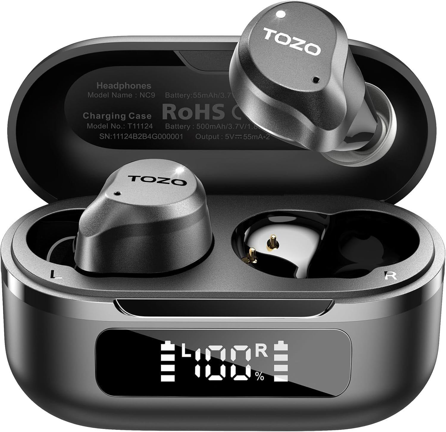 TOZO Hybrid ANC Wireless Earbuds, 6 Mics ENC, IPX8, BT 5.3, 59H, LED, 32 EQs