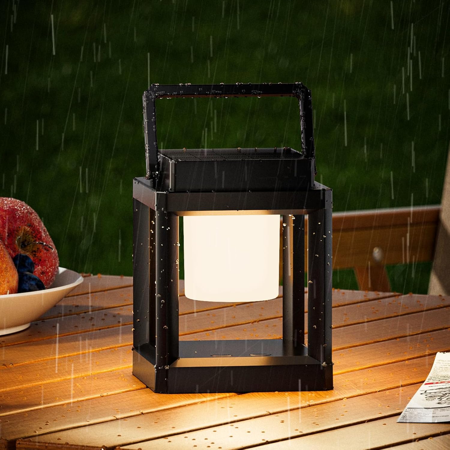 Outdoor Table Lamp, LED Bedside Lamp, 3-Level Brightness Solar Lantern with Type-C Charging, IP65 Waterproof Camping Light for Patio/Walking/Camping, Black