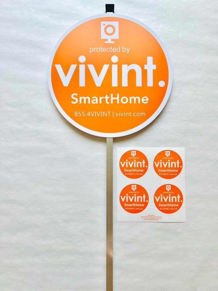 1 Yard Sign with 28-inch Aluminum Post and 4 Window Decals compatible with Vivint systems (POST INCLUDED)