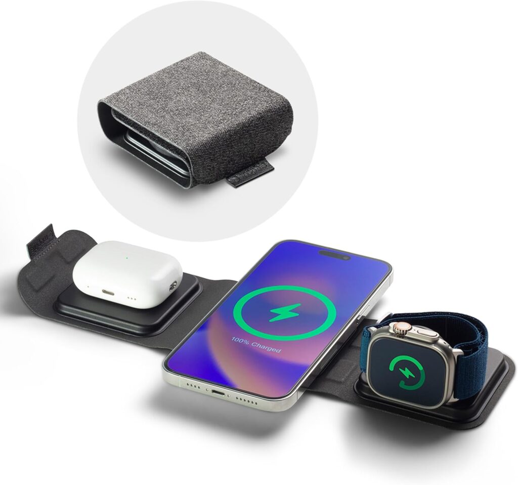 Mophie 3-in-1 Travel Charger with MagSafe - Wireless Charging Hub for iPhone, Apple Watch, AirPods, Black