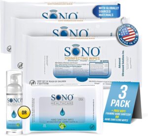 SEO Title:
SONO Disinfecting Wipes 60ct (3-Pack) + Sanitizer, Alcohol-Free, Medical-Grade