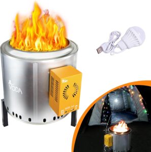 VODA Smokeless Firepit 15 Inch, Heat Powered Generator for Charging