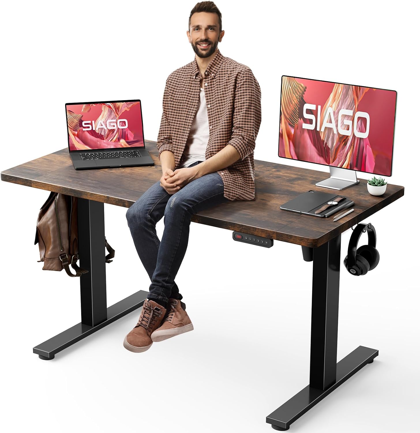 SIAGO Electric Standing Desk 48x24 Inch Adjustable Height Table with Cable Management