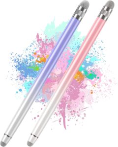 2PCS Stylus Pens for Touch Screens, Compatible with iPhone/iPad/Tablet Android/Surface (White Pink/White Purple)