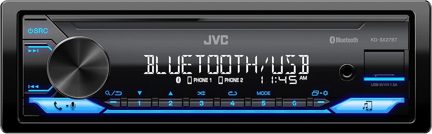JVC KD-SX27BT Car Stereo Bluetooth 100W Digital Media Receiver 1.5A USB Single DIN AM/FM Aux JVC Remote App