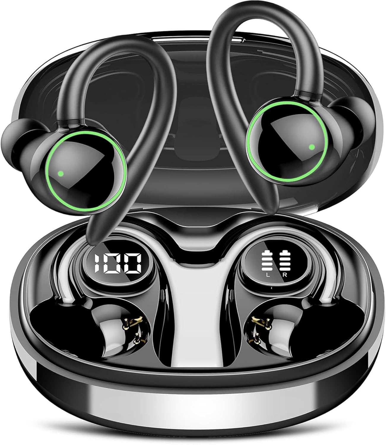 Wireless Earbuds, Bluetooth 5.3 Headphones, ENC Noise Cancelling Mic, 48H Playtime, Earhooks, Stereo Bass, IP7 Waterproof