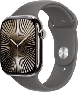 Apple Watch Series 10 [GPS + Cellular 46mm] Natural Titanium, Stone Grey Band