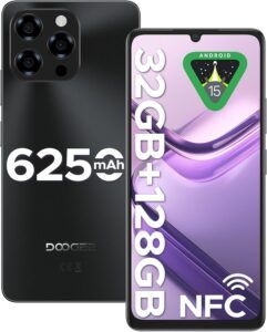 DOOGEE Note 58 Android 15 Unlocked Cellphone,32GB+128GB/2TB Expand Cell Phone with 6.75" HD+ Waterdrop Screen, 6250mah Battery,4G Dual Sim Unlocked Smartphone, Widevine L1/NFC/OTG/Face Unlock, Black