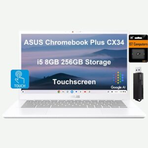 ASUS Chromebook Plus CX34, 14" FHD Touch, Intel i5-1335U, 8GB RAM, 256GB (128GB UFS +128GB SD), 2TB Cloud, Chrome OS, White