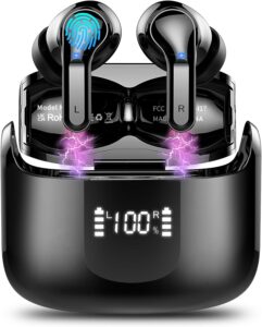 Wireless Earbuds, Bluetooth 5.3 Headphones, 40H Playtime, Bass Stereo, Noise Cancelling, 4 ENC Mic, USB-C, LED Display, IP7 Waterproof, Sport