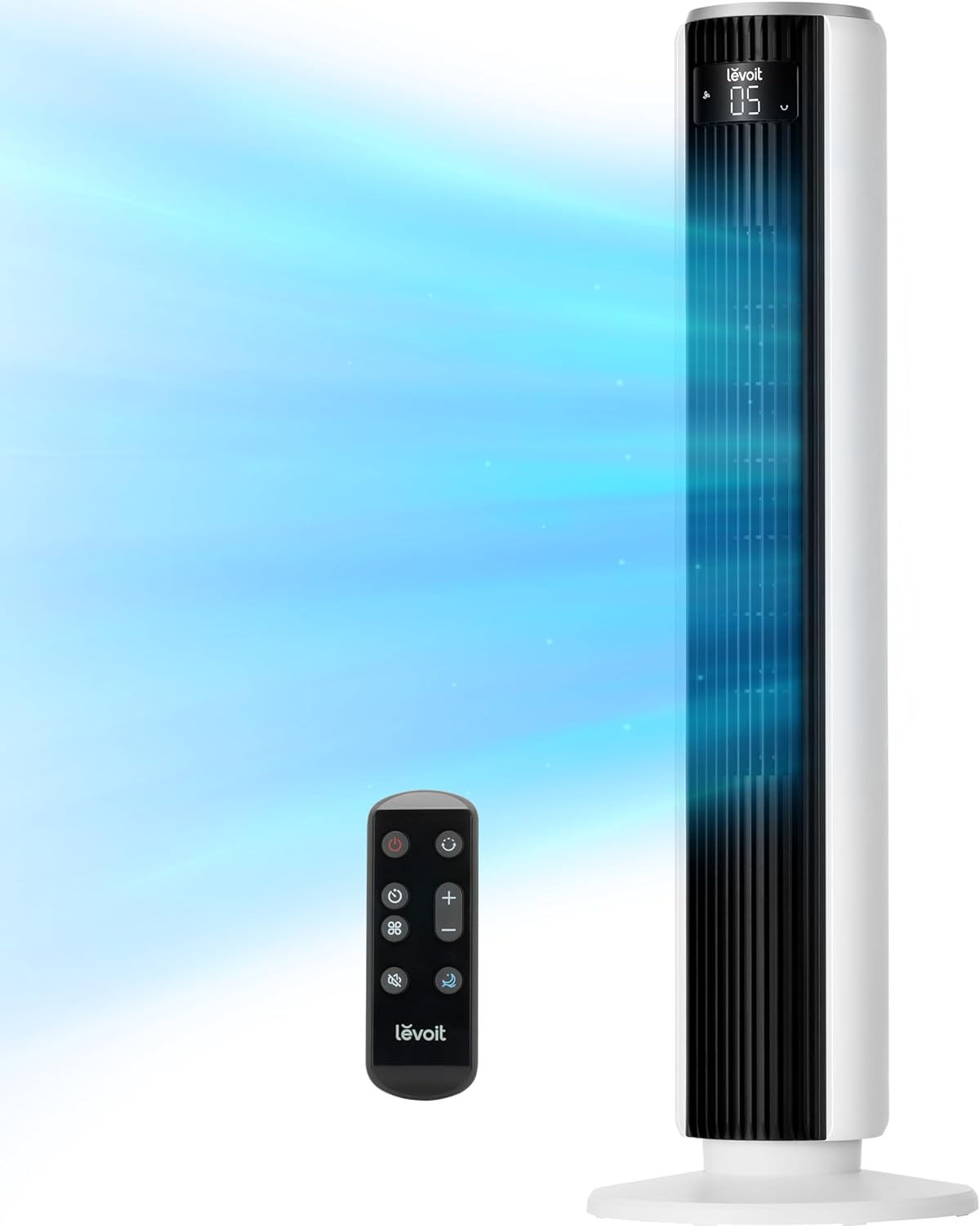 LEVOIT Tower Fan for Bedroom, 36in Bladeless, 5 Speeds, Remote, White