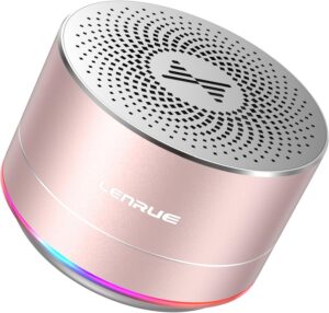 A2 Portable Bluetooth Speaker with Lights, 5W Mini Metal Speaker, Bluetooth 5.0/Aux-in, Gift for Women/Girls