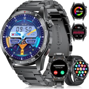 Military Smart Watches for Men, 1.43" HD AMOLED Fitness Tracker, 110+ Sport Modes, 24/7 Heart Rate Monitor, IP68 Waterproof Smartwatch