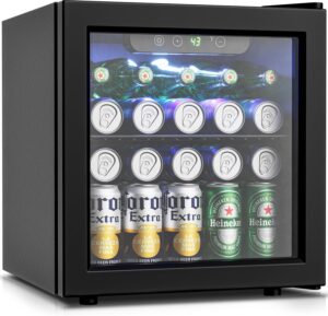 Beverage Refrigerator Cooler - 12 Bottle 50 Can Mini Fridge, Black