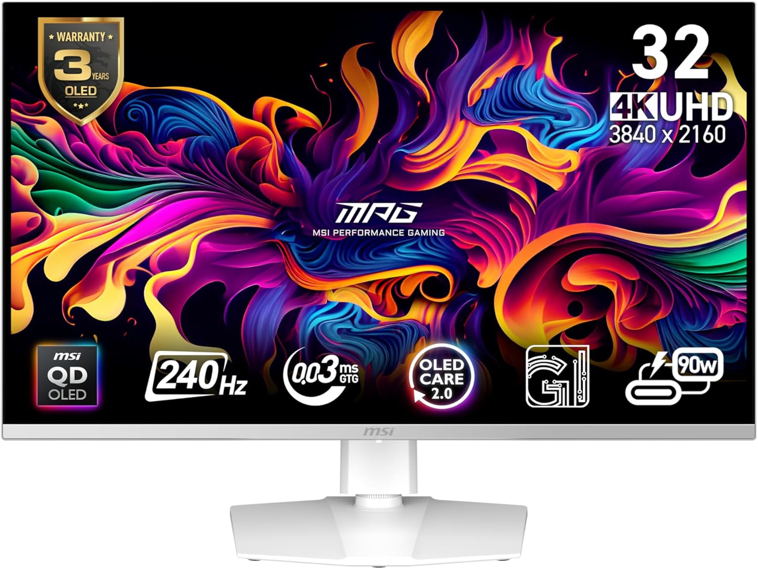 MSI MPG 321URX QD-OLED 32" 4K 240Hz Adaptive-Sync HDMI DP VESA White
