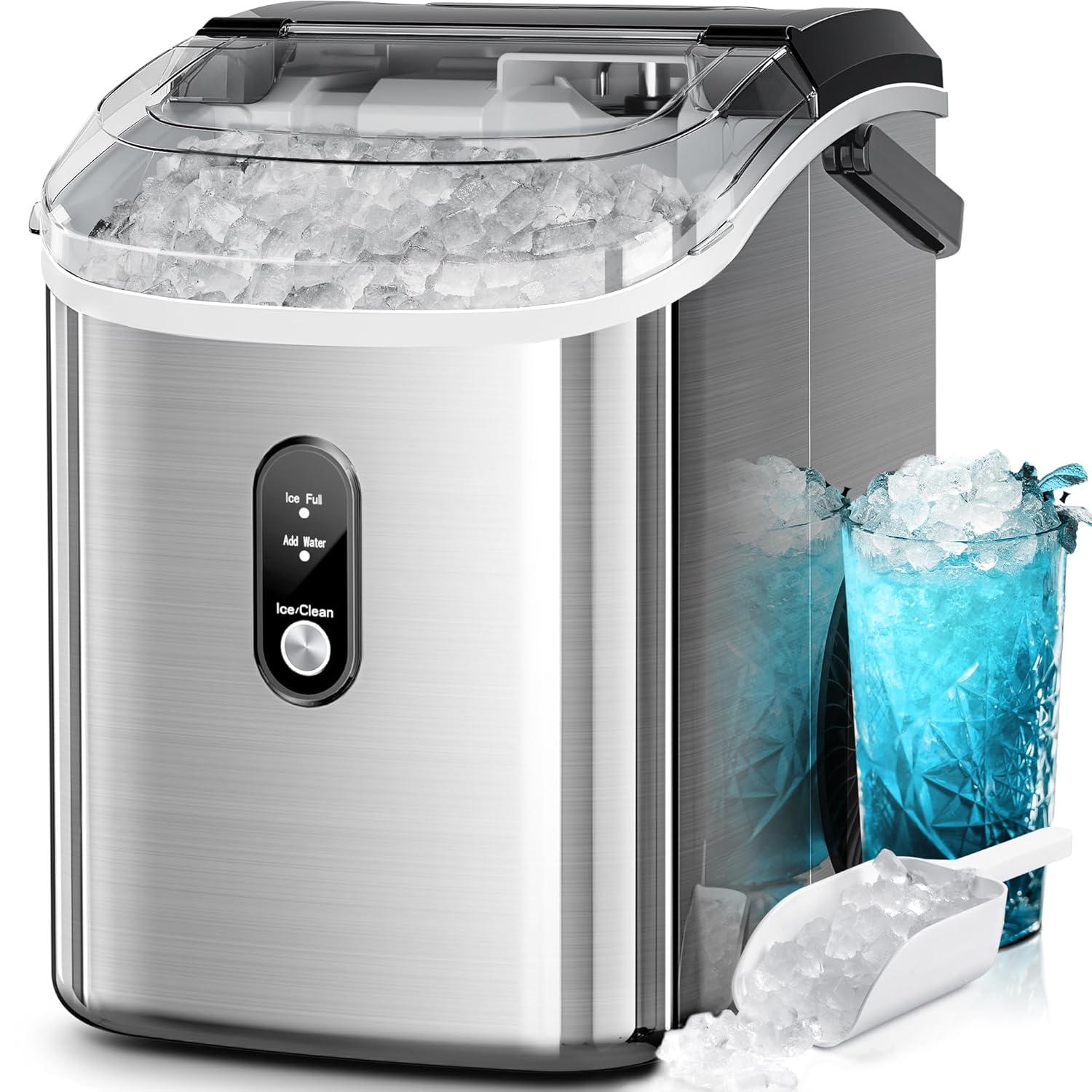 Kismile Nugget Ice Maker Countertop, 35Lbs/24H, Self-Cleaning, Silver
