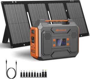 Portable Solar Generator 300W, 60W Foldable Solar Panel, 280Wh Lithium Battery, 110V Pure Sine Wave, USB/DC/AC Outlet for Camping RV Outdoor-Orange