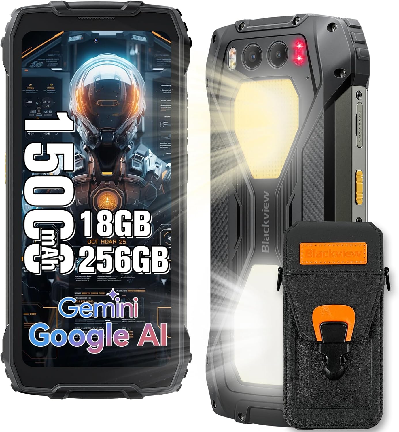 Blackview BV7300 Rugged Phone, 15000mAh/45W, Dual 800LM Camping Light, Night Vision Camera, 18GB+256GB/2TB Rugged Smartphone Unlocked Gemini AI, 50MP+32MP+20MP, 6.67" 90Hz, Android 14/Glove Mode/NFC