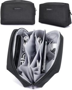 BAGSMART Electronics Organizer Pouch, Travel Tech Organizer Bag, Cord Organizer, Portable Charger Organizer with Handle, Black
