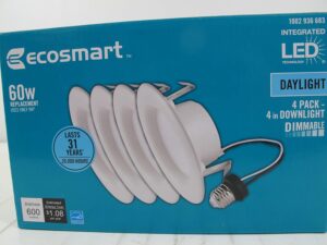 EcoSmart 4" White Integrated LED Recessed Trim, Daylight (4-Pack)