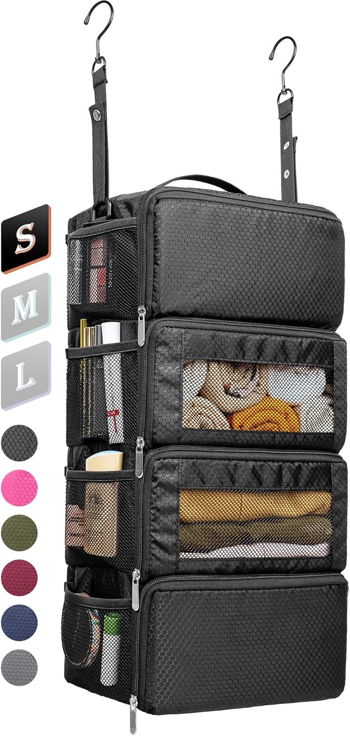 Suitcase Organizer, Hanging Shelves Packing Cube, Collapsible Travel Organizer for Carry-on, Portable Closet" (98 chars)