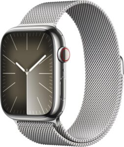 Apple Watch Series 9 [GPS + Cellular 45mm] Silver Stainless Steel, Milanese Loop