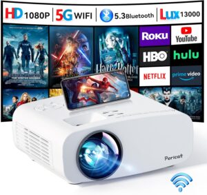 Projector WiFi Bluetooth, Pericat 13000L 4K 1080P, Portable Outdoor Home Theater, Mini Projector PC HDMI USB TV Stick PS5