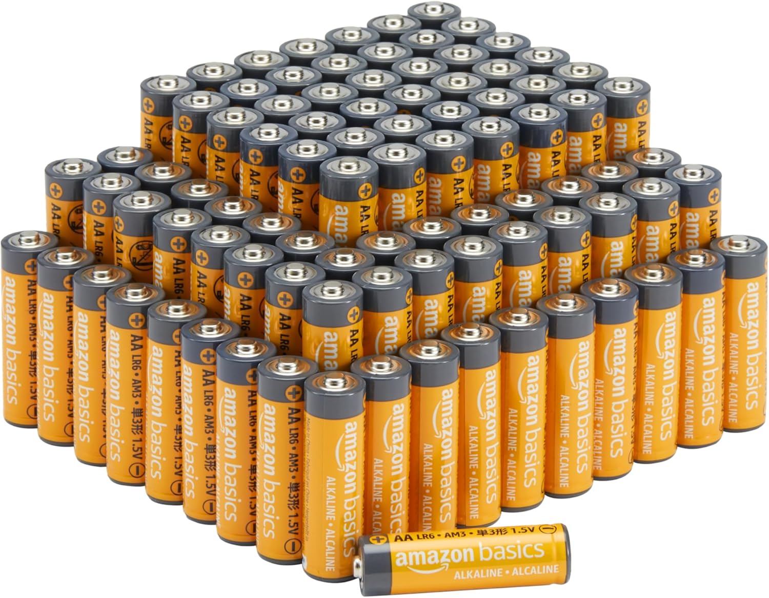 Amazon Basics 100-Pack AA Alkaline Batteries, 1.5V, 10-Year Shelf Life